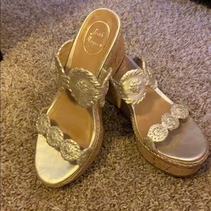 Jack Rogers gold wedges